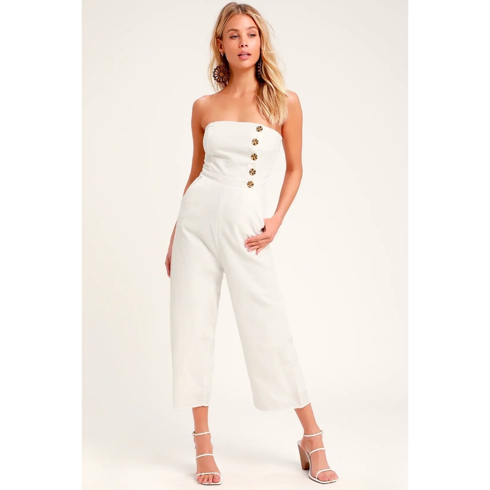 NWT Lulus Skyline White Strapless Culotte Jumpsuit